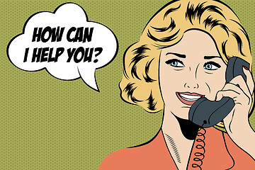 Image showing pop art cute retro woman in comics style with message