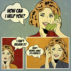 Image showing Illustrations for comic books with retro woman in pop art style