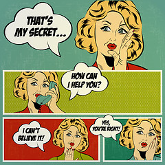 Image showing Illustrations for comic books with retro woman in pop art style