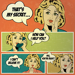 Image showing Illustrations for comic books with retro woman in pop art style