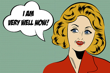 Image showing pop art cute retro woman in comics style with message