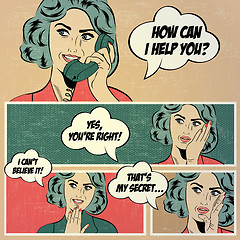 Image showing Illustrations for comic books with retro woman in pop art style