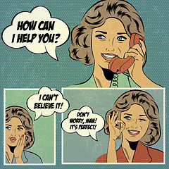 Image showing Illustrations for comic books with retro woman in pop art style