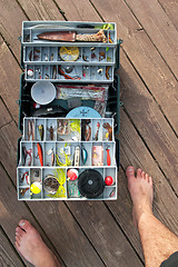 Image showing Fishing Tackle Box On a Dock