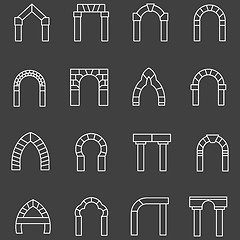 Image showing White flat line vector icons for archway