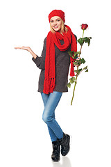 Image showing Beautiful woman holding red rose