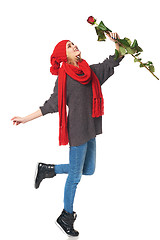 Image showing Beautiful woman holding red rose
