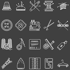 Image showing Set of white line vector icons for sewing