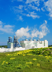 Image showing Summer landscape with the building of the modern environmental p