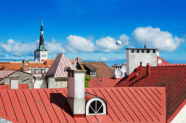 Image showing View over the rooftops and church spiers of the Old Town Tallinn