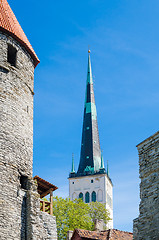 Image showing View the rooftops and church spiers of the Old Town Tallinn