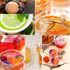 Image showing collection of different herbal tea infusion collage