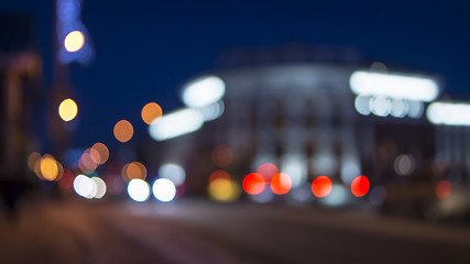Image showing Evening city street bokeh lights in winter