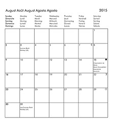 Image showing Calendar of year 2015 - August