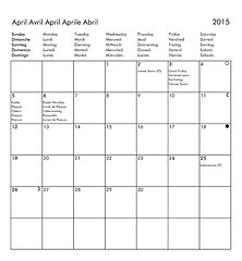 Image showing Calendar of year 2015 - April