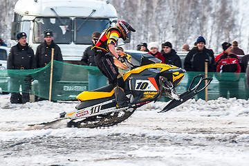 Image showing Race of sportsman on snowmobile