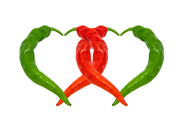 Image showing Two hearts composed of red and green chili peppers