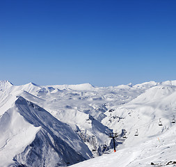 Image showing Ski resort at sun winter day