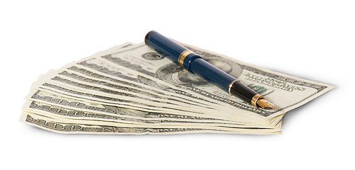 Image showing Hundred dollar bills and pen