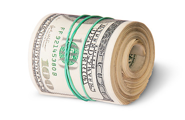 Image showing Roll Of One Hundred Dollar Bills Lying Horizontally