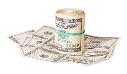 Image showing Vertical roll on the hundred dollar bills