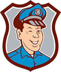 Image showing Policeman Winking Smiling Shield Cartoon