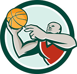 Image showing Basketball Player Lay Up Ball Circle Retro