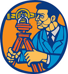 Image showing Surveyor Geodetic Theodolite Woodcut Linocut