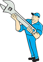 Image showing Mechanic Presenting Spanner Wrench Cartoon