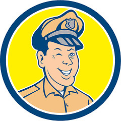 Image showing Policeman Winking Smiling Circle Cartoon