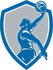 Image showing Basketball Player Dunk Ball Shield Retro