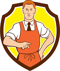 Image showing Cook Chef Pointing Shield Cartoon