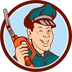 Image showing Gas Attendant Nozzle Winking Circle Cartoon