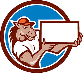 Image showing Horse Presenting Blank Sheet Board Circle Cartoon