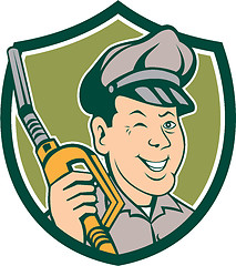 Image showing Gas Attendant Nozzle Winking Shield Cartoon