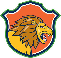 Image showing Angry Lion Head Roar Shield Cartoon