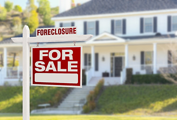 Image showing Foreclosure Home For Sale Sign in Front of Large House