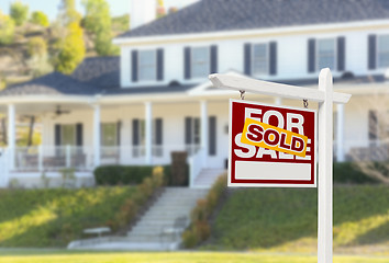 Image showing Sold Home For Sale Sign in Front of New House