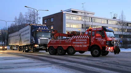 Image showing Full Trailer Truck being Towed