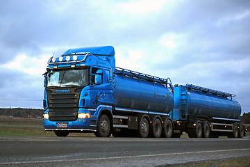 Image showing Blue Scania R500 Tank Truck on the Road