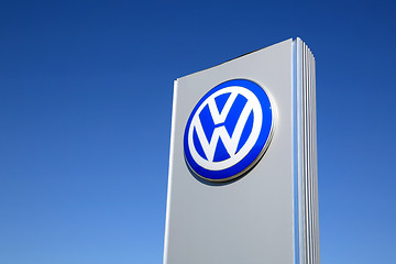 Image showing Sign Volkswagen against Blue Sky
