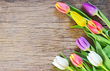 Image showing bouquet of colorful tulips
