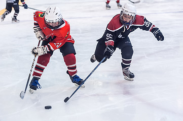 Image showing Game of children ice-hockey teams