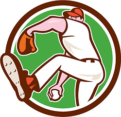 Image showing Baseball Pitcher Outfielder Throw Ball Circle Cartoon