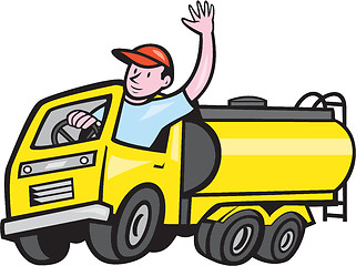 Image showing Tanker Truck Driver Waving Cartoon