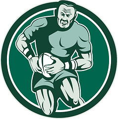 Image showing Rugby Player Running Attacking Circle Retro