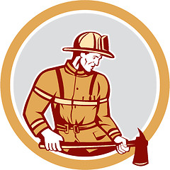 Image showing Fireman Firefighter Holding Fire Axe Circle