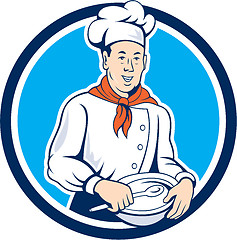 Image showing Chef Cook Holding Spoon Bowl Circle Cartoon