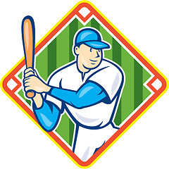 Image showing American Baseball Player Batting Diamond Cartoon