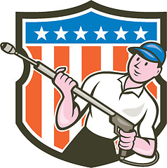 Image showing Pressure Washer Water Blaster USA Flag Cartoon